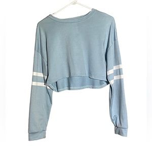 Romwe‎ Light Blue Cropped Sport Stripe Sweater Size Small